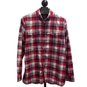 Lands End Men's Plaid Button Down Size XL Red Black Traditional Fit Classic